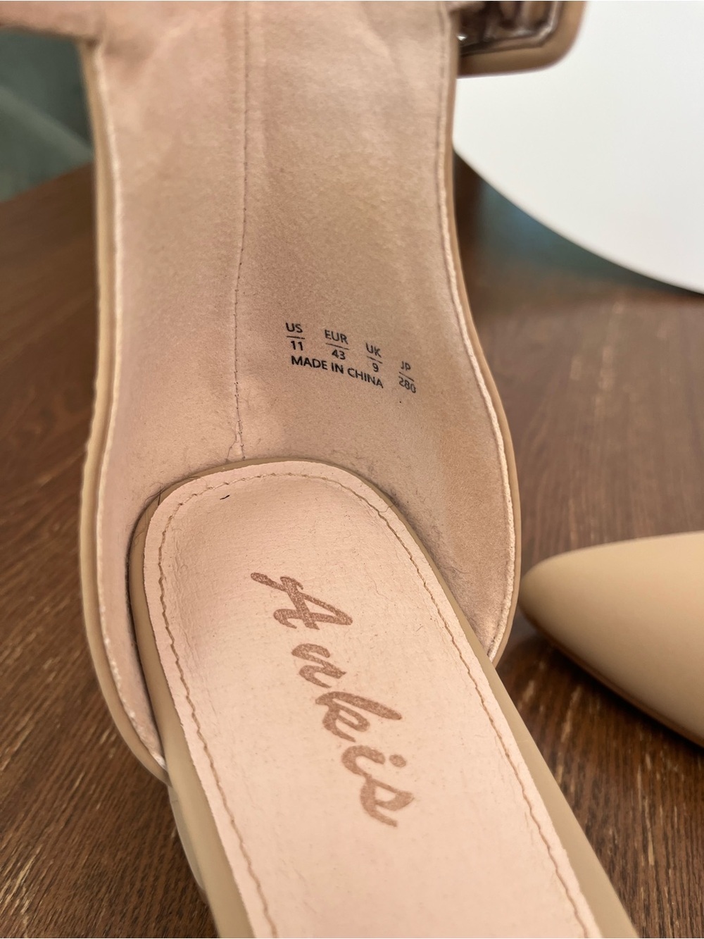 Pointed Closed Toe Ankle-Strap Block Heels, Nude Size 11 - Picture 4 of 5